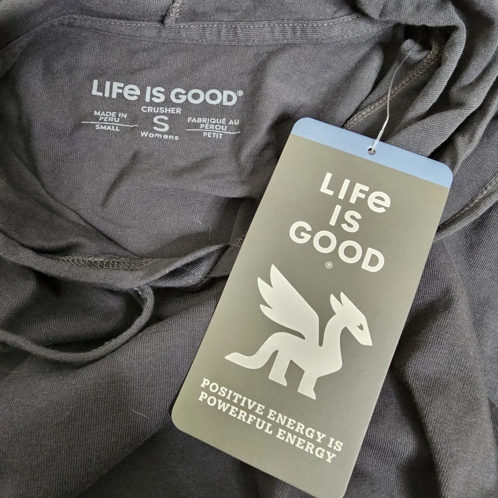 Life Is Good Dark Charcoal Gray Boxy Hoodie Tee Tiger Crush Strike Graphic Small - Picture 6 of 8